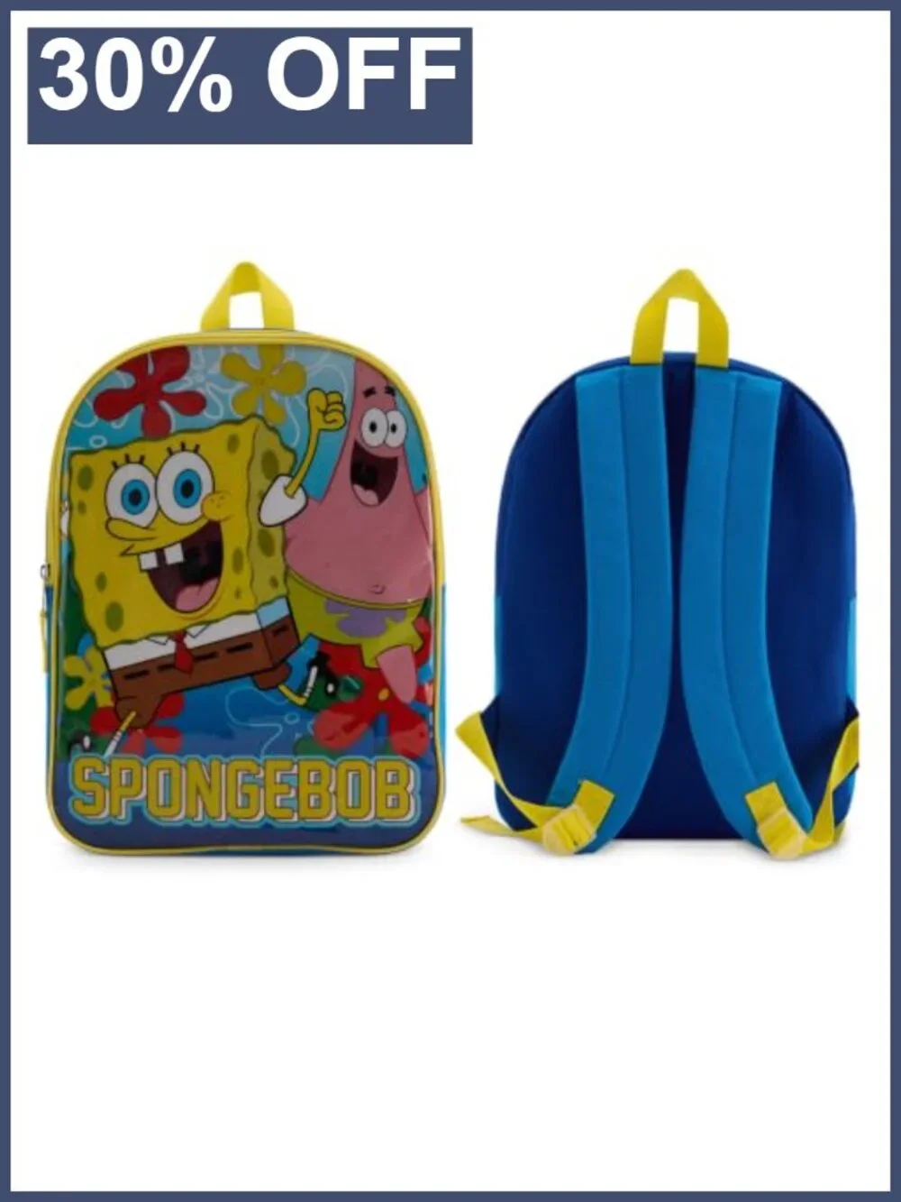 Toddler Spongebob Backpack Padded Straps Zip Compartment 15 Inch